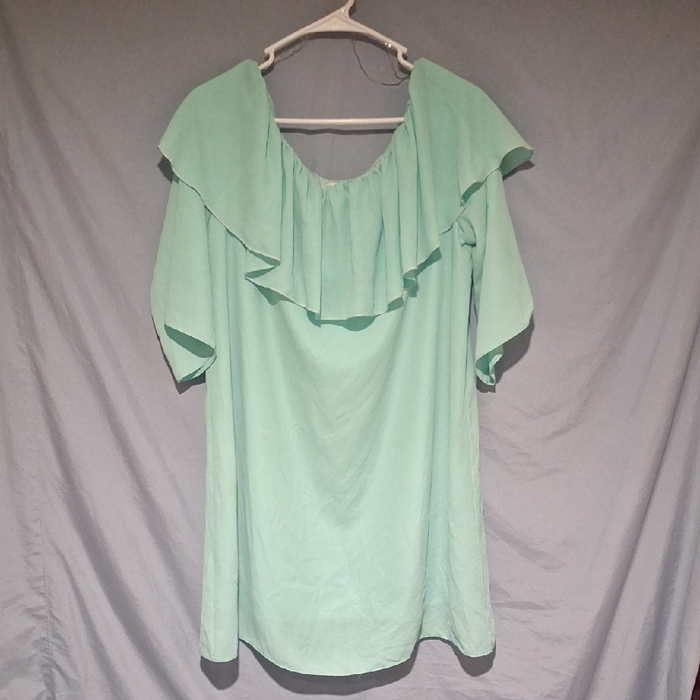 Carole Christian Women's Elegant Mint Green Ruffle Dress Size Large